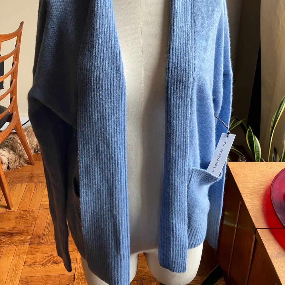 NEW White + Warren 100% Cashmere Open Front Relaxed Fit Cardigan NWT